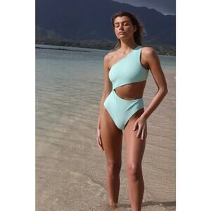 New Free People x Beach Riot Celine Ribbed One-Piece Swimsuit $148 X-SMALL Blue